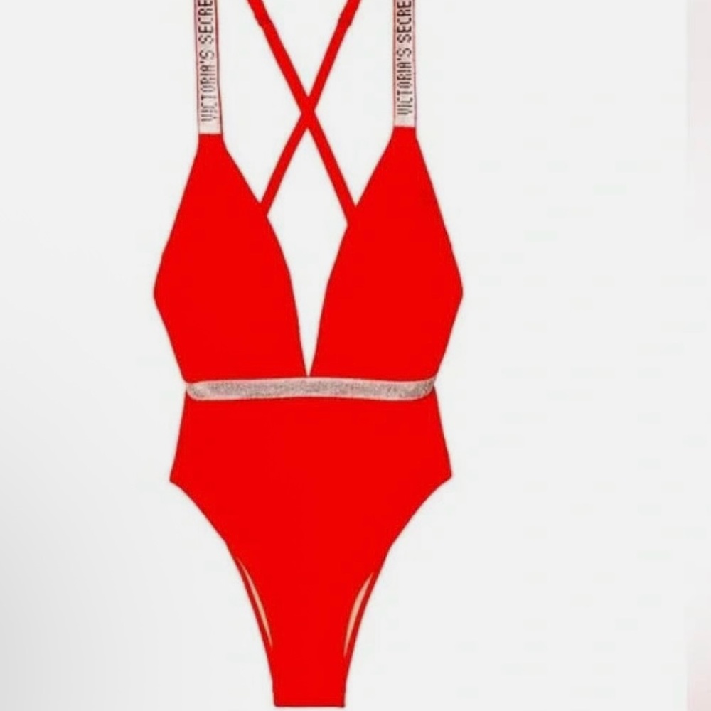 Victoria's Secret Bling Strap Swimsuit Fiery Red One-Piece sz medium new w/o tag